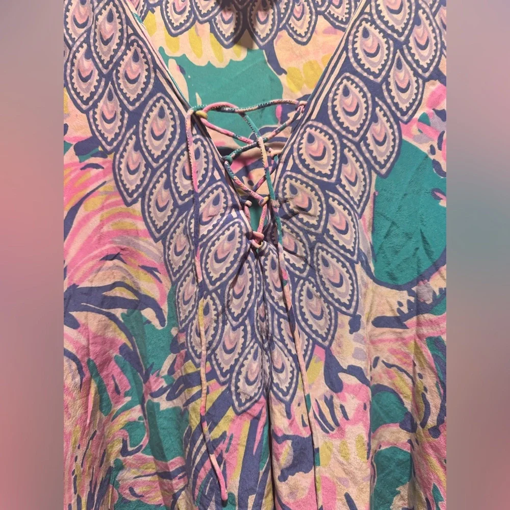 124- Lilly Pulitzer Lettie 100% Silk Caftan Patterned top - Picture 4 of 6